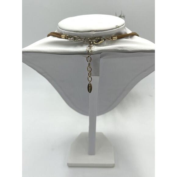 St. Thomas Etched Medallions Copper Tone Brown Suede Patina Statement Necklace - Picture 6 of 15